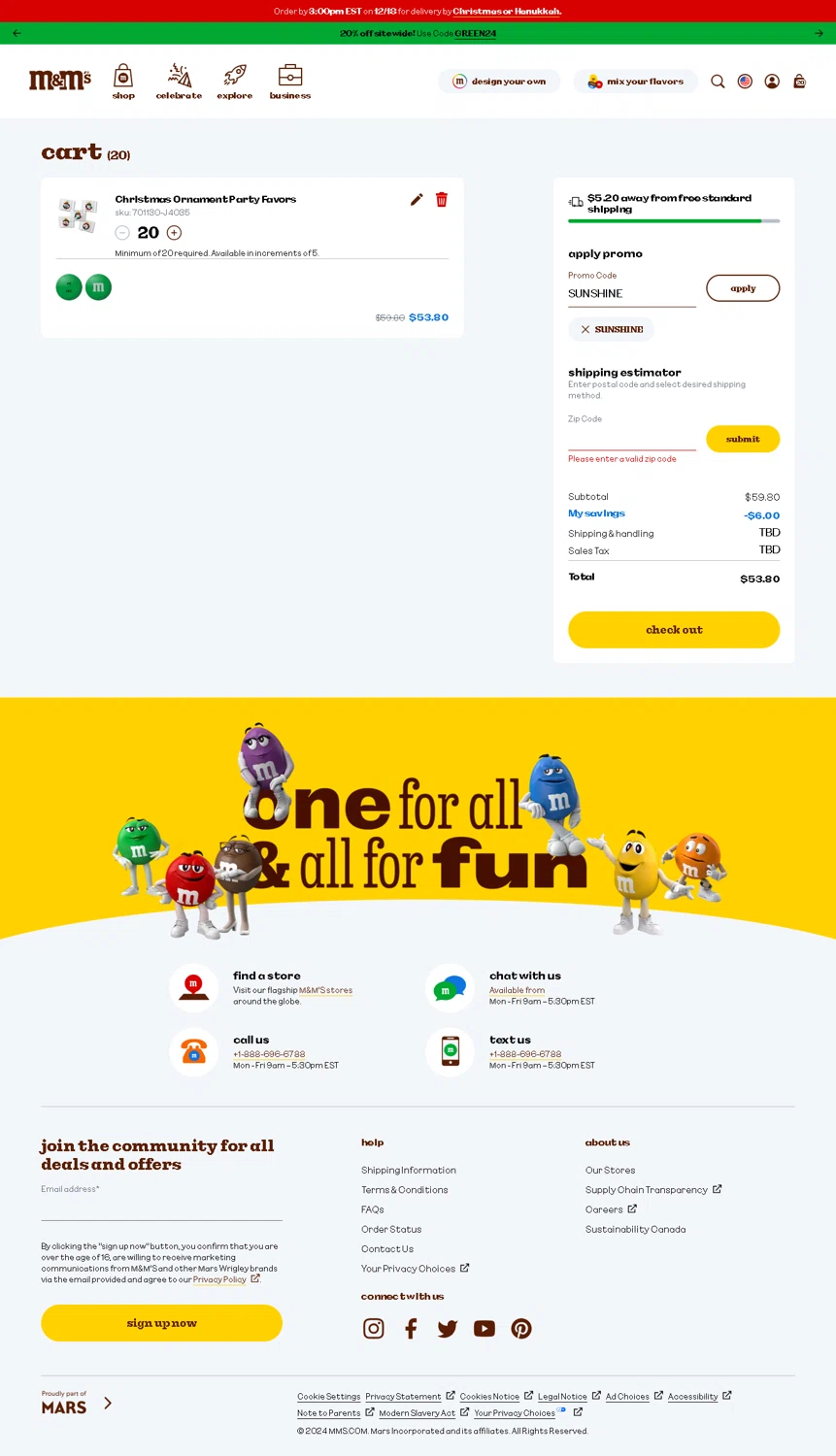 where to use M&M's promo code box