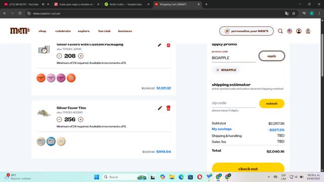 M&M's checkout page showing M&M's promo code box | Screenshot taken by SimplyCodes community member on Sep 19, 2025