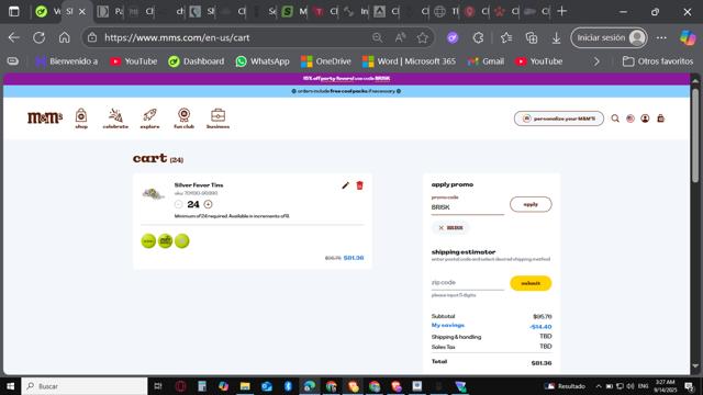 M&M's checkout page showing M&M's promo code box | Screenshot taken by SimplyCodes community member on Sep 14, 2025