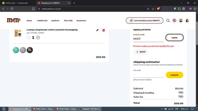 M&M's checkout page showing M&M's promo code box | Screenshot taken by SimplyCodes community member on Sep 21, 2025