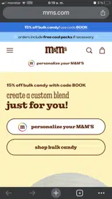 M&M's coupon verification screenshot