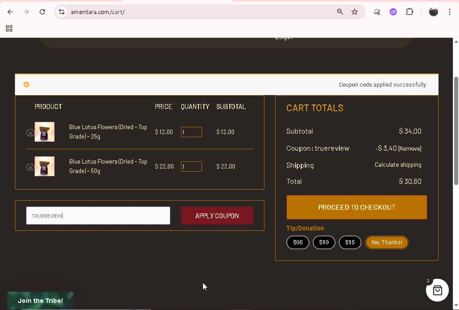 MN Nice Ethnobotanicals checkout page showing MN Nice Ethnobotanicals discount code box | Screenshot taken by SimplyCodes community member on Feb 10, 2026