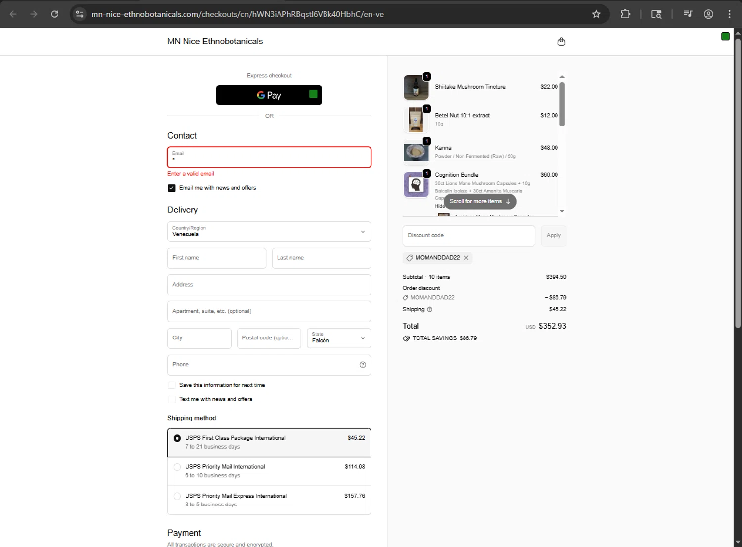 MN Nice Ethnobotanicals discount code screenshot showing code MOMANDDAD22 applied at MN Nice Ethnobotanicals checkout page. Uploaded by SimplyCodes community member VictoriousDefender1681 on Oct 4, 2025