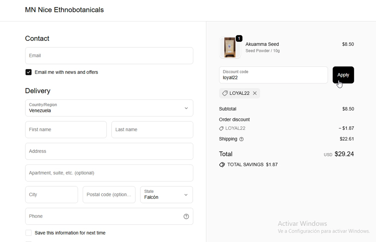 MN Nice Ethnobotanicals discount code screenshot showing code loyal22 applied at MN Nice Ethnobotanicals checkout page. Uploaded by SimplyCodes community member VictoriousElite9587 on Sep 22, 2025