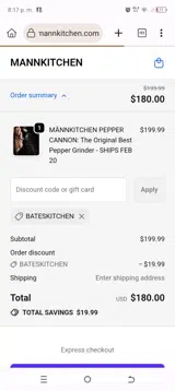 BATESKITCHEN coupon verification screenshot
