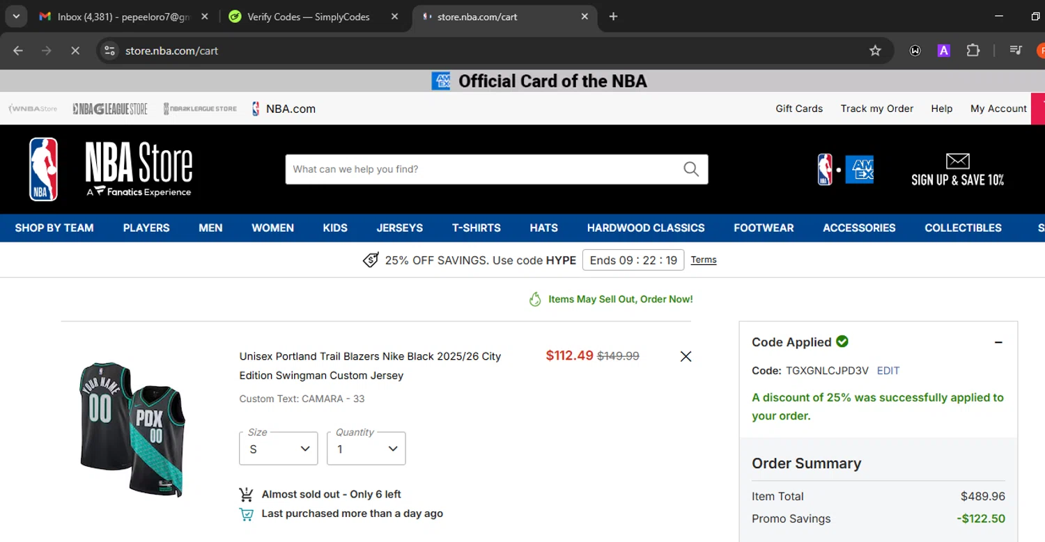 Minnesota Timberwolves checkout page showing Minnesota Timberwolves promo code box | Screenshot taken by SimplyCodes community member on Jan 16, 2026
