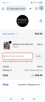 Moana Bikini coupon verification screenshot