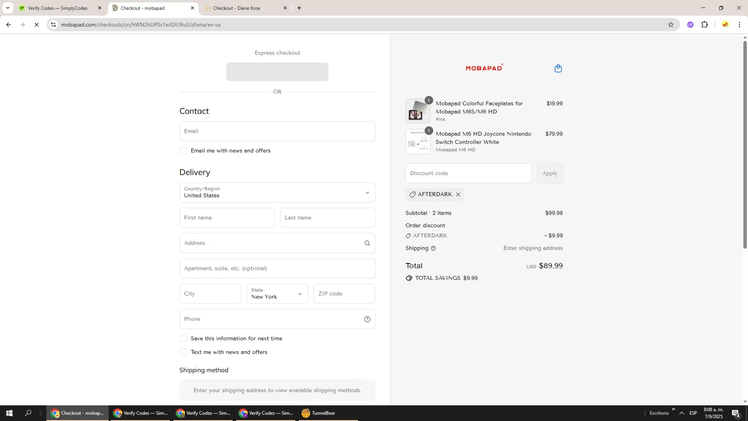 mobapad discount code screenshot showing code AFTERDARK applied at mobapad checkout page. Uploaded by SimplyCodes community member Richard251 on Sep 7, 2025