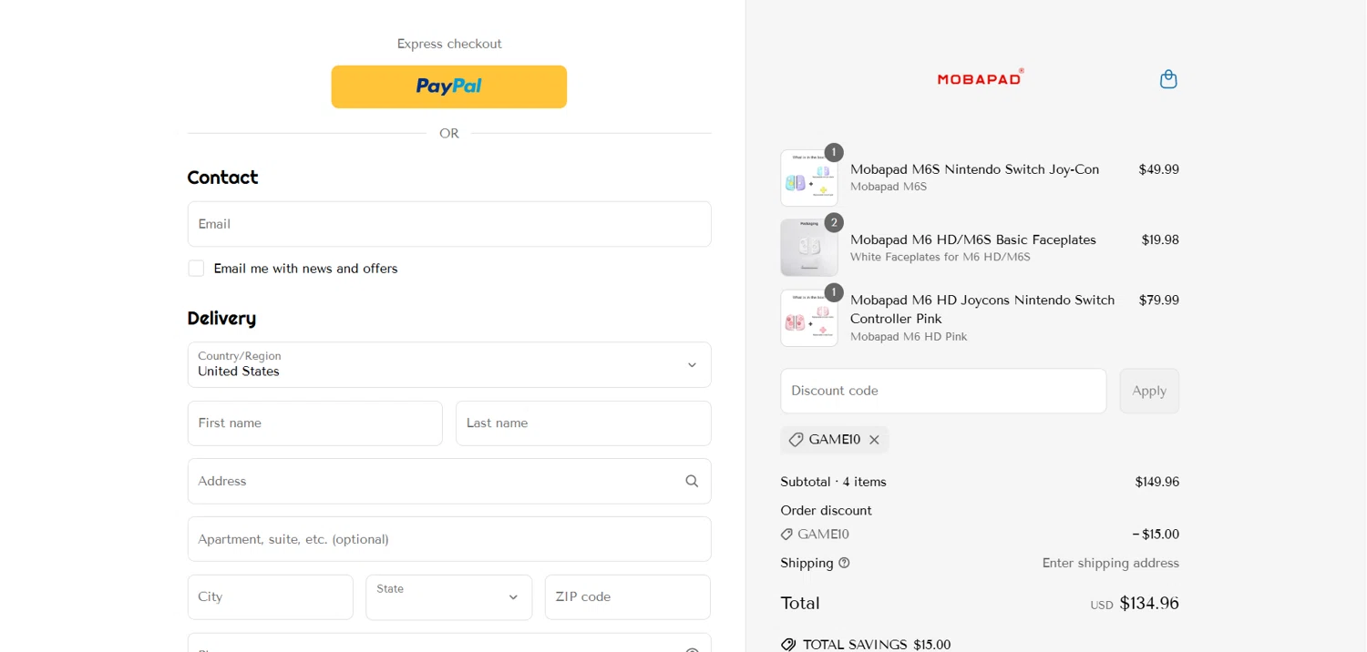 mobapad discount code screenshot showing code GAME10 applied at mobapad checkout page. Uploaded by SimplyCodes community member HoneyJean on May 31, 2025