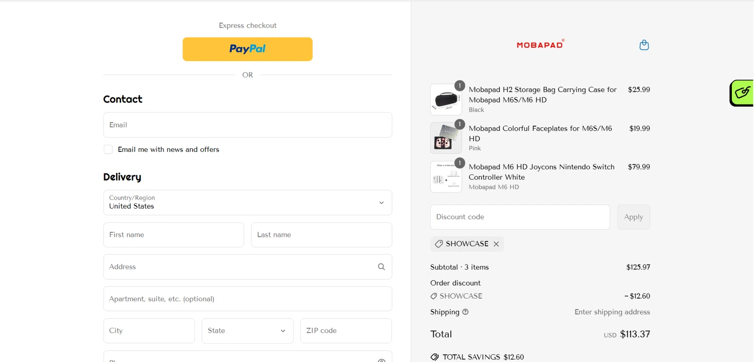mobapad discount code screenshot showing code SHOWCASE applied at mobapad checkout page. Uploaded by SimplyCodes community member HoneyJean on Apr 26, 2025