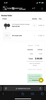 Mob Armor coupon verification screenshot
