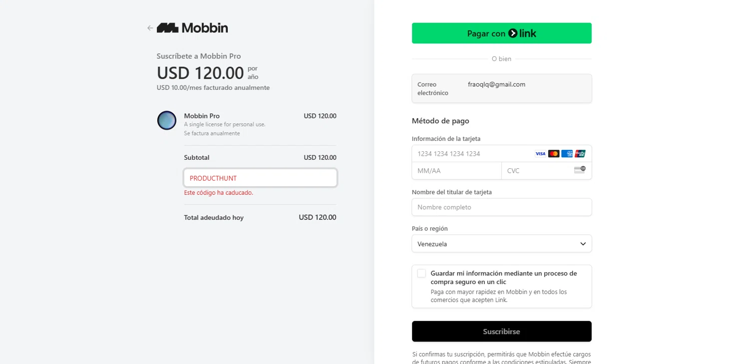 Mobbin promo code screenshot showing code PRODUCTHUNT applied at Mobbin checkout page. Uploaded by SimplyCodes community member kalltrom21 on Jun 15, 2025
