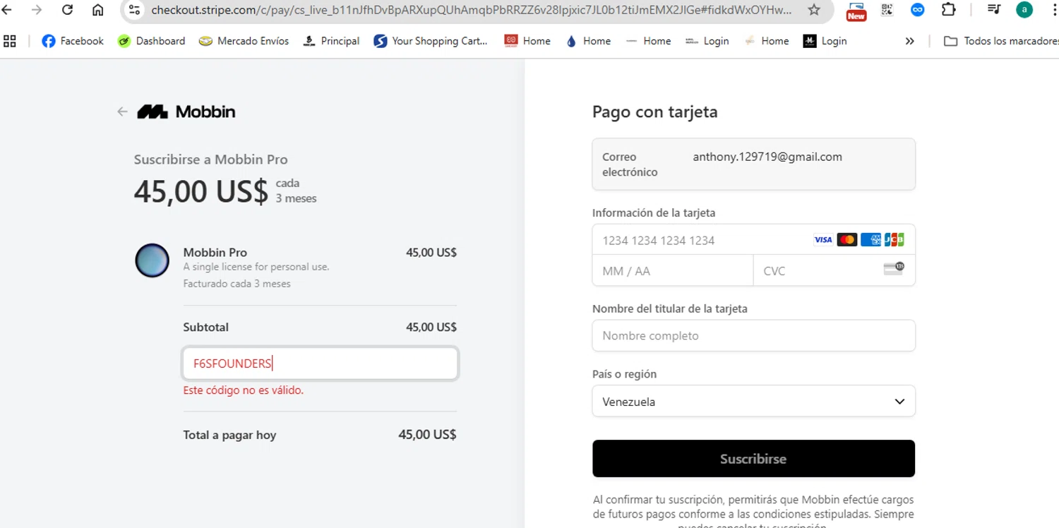 Mobbin promo code screenshot showing code F6SFOUNDERS applied at Mobbin checkout page. Uploaded by SimplyCodes community member anthonydiaz1 on Mar 31, 2025
