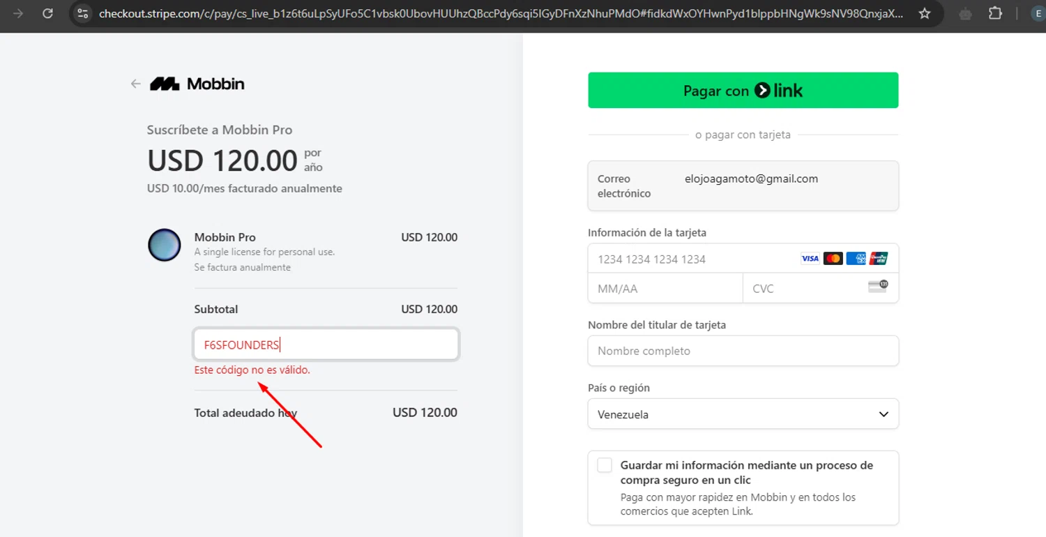 Mobbin promo code screenshot showing code F6SFOUNDERS applied at Mobbin checkout page. Uploaded by SimplyCodes community member MoneySage8222 on Mar 31, 2025