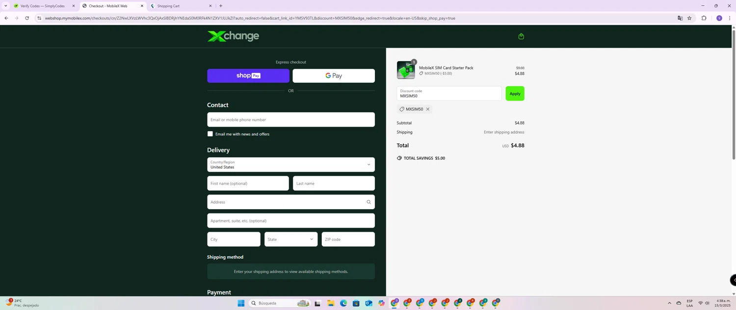 MobileX checkout page showing MobileX promo code box | Screenshot taken by SimplyCodes community member on Mar 15, 2025