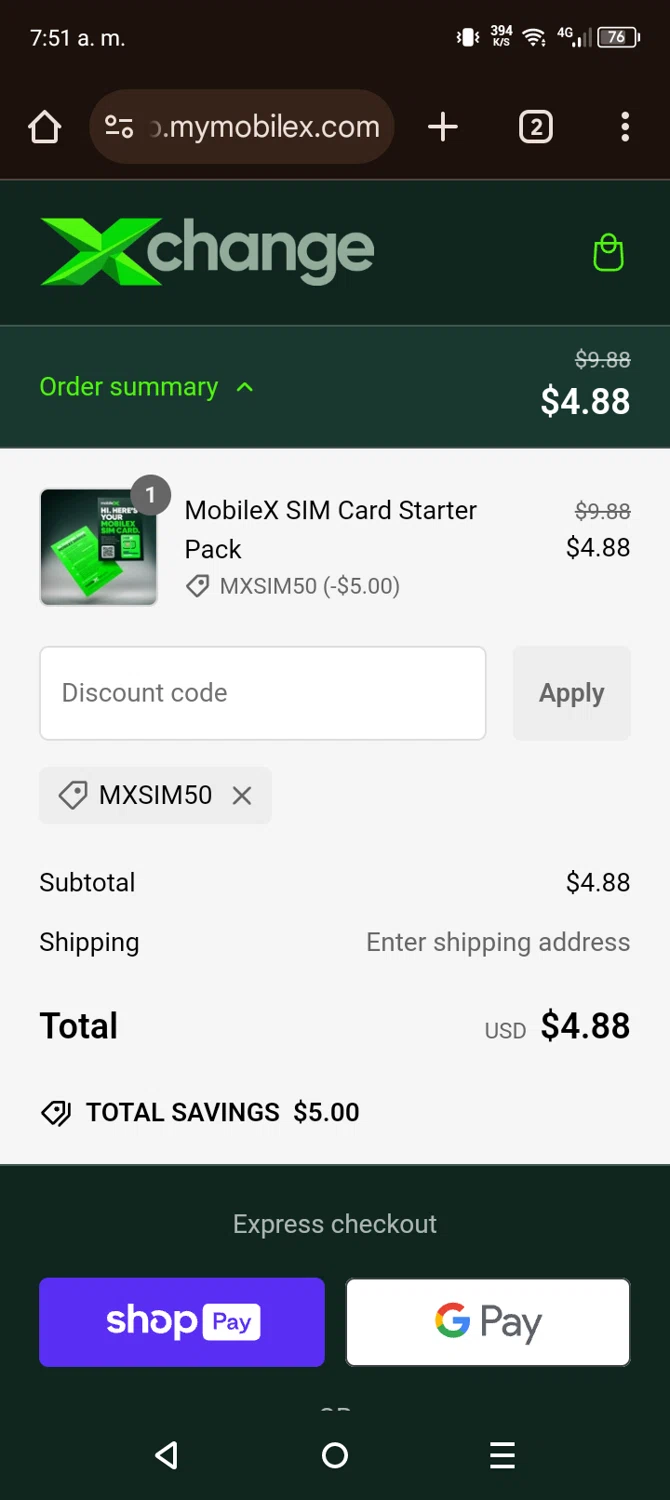 MobileX checkout page showing MobileX promo code box | Screenshot taken by SimplyCodes community member on Dec 27, 2024