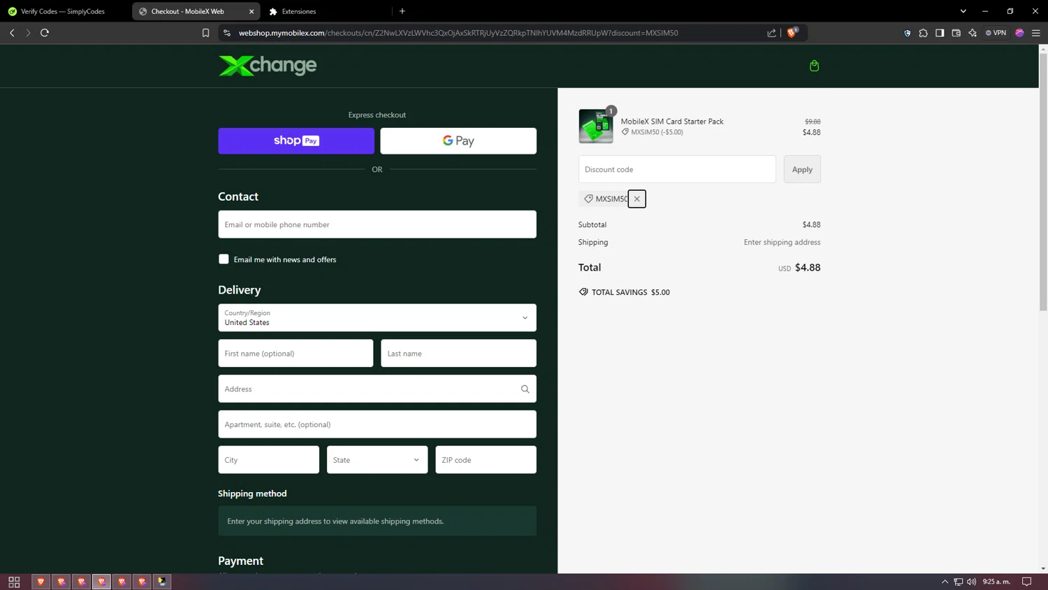 MobileX checkout page showing MobileX promo code box | Screenshot taken by SimplyCodes community member on Nov 28, 2024