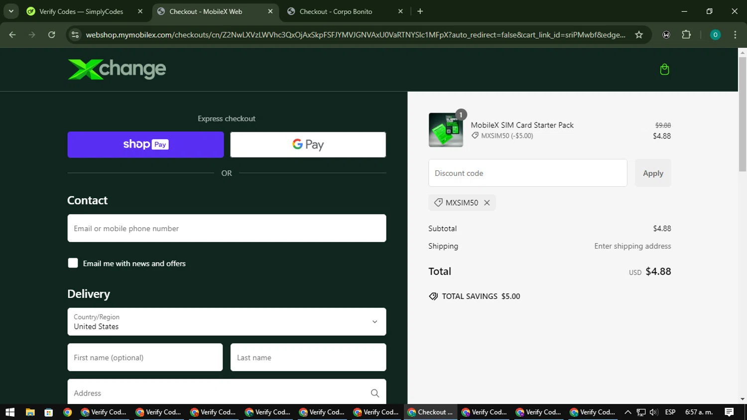 MobileX checkout page showing MobileX promo code box | Screenshot taken by SimplyCodes community member on Jan 25, 2025