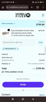 MFUSCART15 coupon verification screenshot