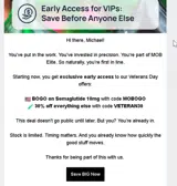 MOB Peptides LLC coupon verification screenshot