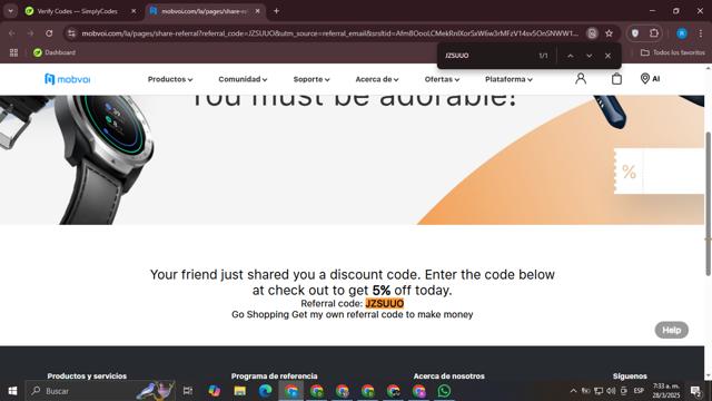 Mobvoi checkout page showing Mobvoi promo code box | Screenshot taken by SimplyCodes community member on Mar 28, 2025