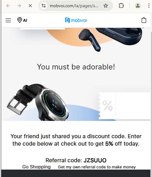 Mobvoi checkout page showing Mobvoi promo code box | Screenshot taken by SimplyCodes community member on Feb 27, 2025