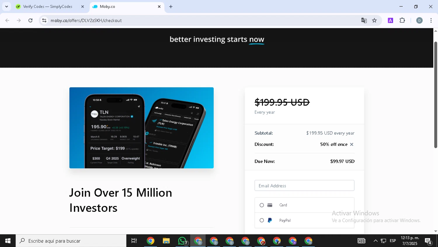 Moby.co promo code screenshot showing code PILOT applied at Moby.co checkout page. Uploaded by SimplyCodes community member SavvyWizard1706 on Jul 7, 2025