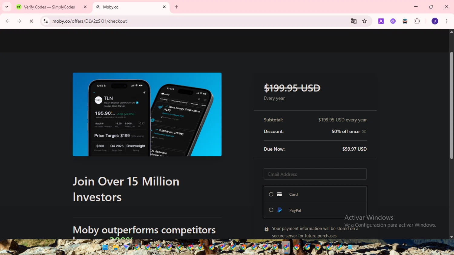 Moby.co promo code screenshot showing code PILOT applied at Moby.co checkout page. Uploaded by SimplyCodes community member WonderLion2890 on Sep 3, 2025