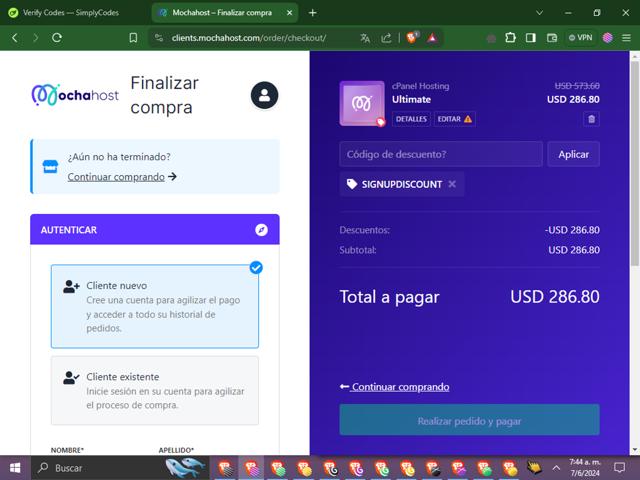 MochaHost checkout page showing MochaHost promo code box | Screenshot taken by SimplyCodes community member on Jun 7, 2024