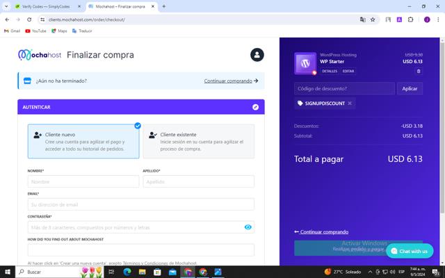 MochaHost checkout page showing MochaHost promo code box | Screenshot taken by SimplyCodes community member on May 9, 2024