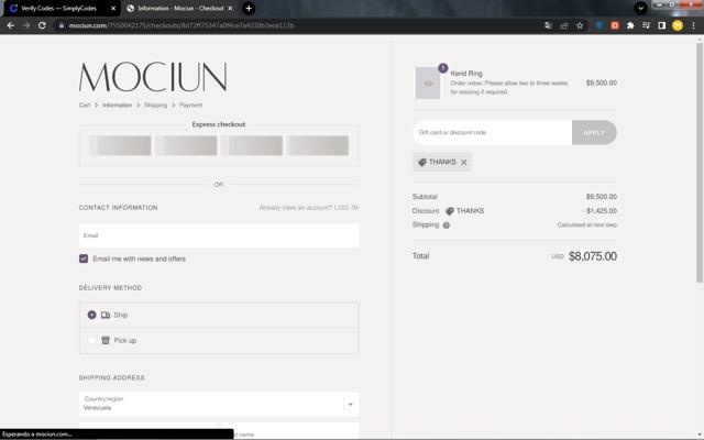 Mociun checkout page showing Mociun promo code box | Screenshot taken by SimplyCodes community member on Jun 7, 2022