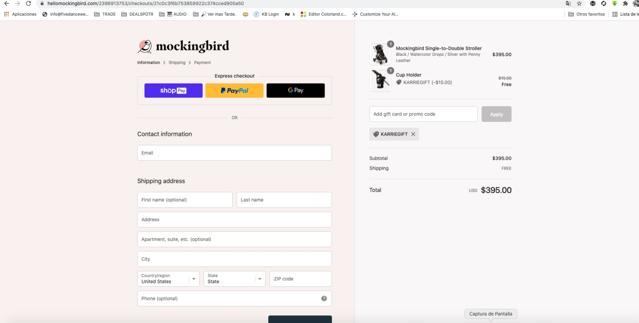 Mockingbird checkout page showing Mockingbird discount code box | Screenshot taken by SimplyCodes community member on Sep 18, 2021