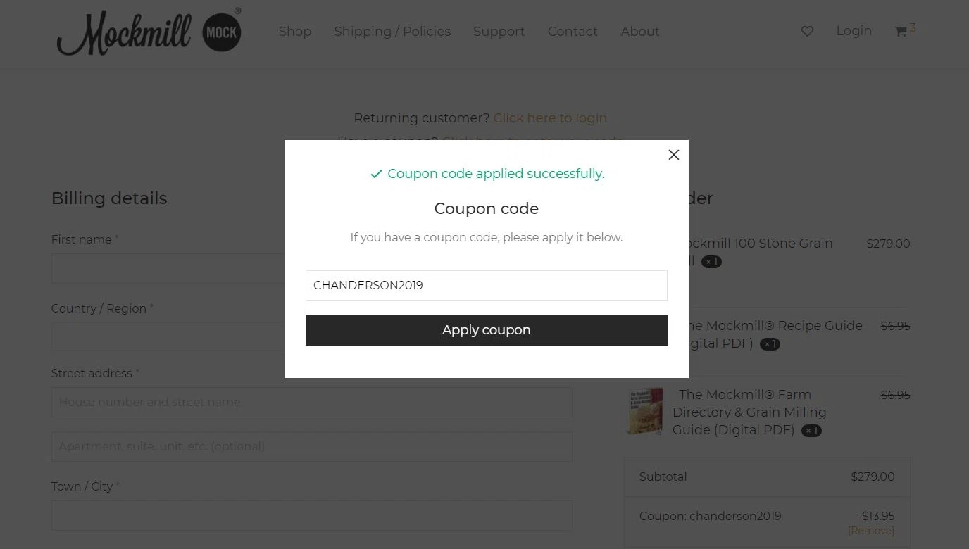Mockmill checkout page showing Mockmill coupon code box | Screenshot taken by SimplyCodes community member on Aug 19, 2021