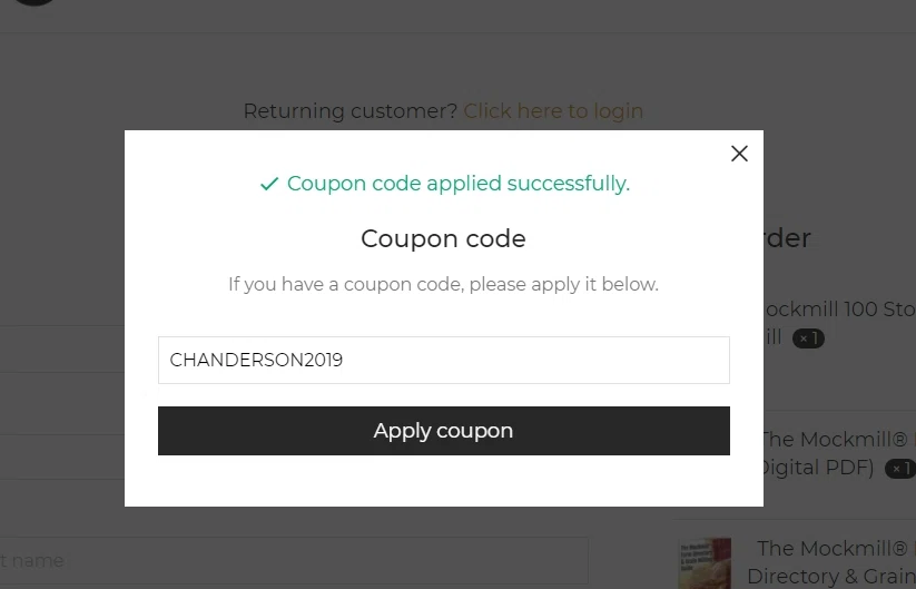 Mockmill checkout page showing Mockmill coupon code box | Screenshot taken by SimplyCodes community member on Jul 20, 2021