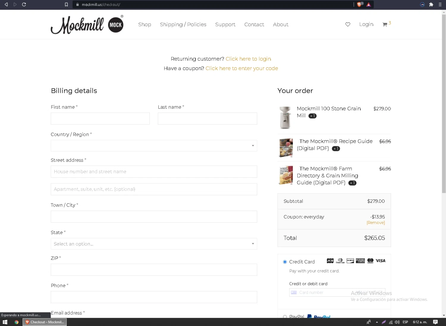 Mockmill checkout page showing Mockmill coupon code box | Screenshot taken by SimplyCodes community member on Sep 17, 2021
