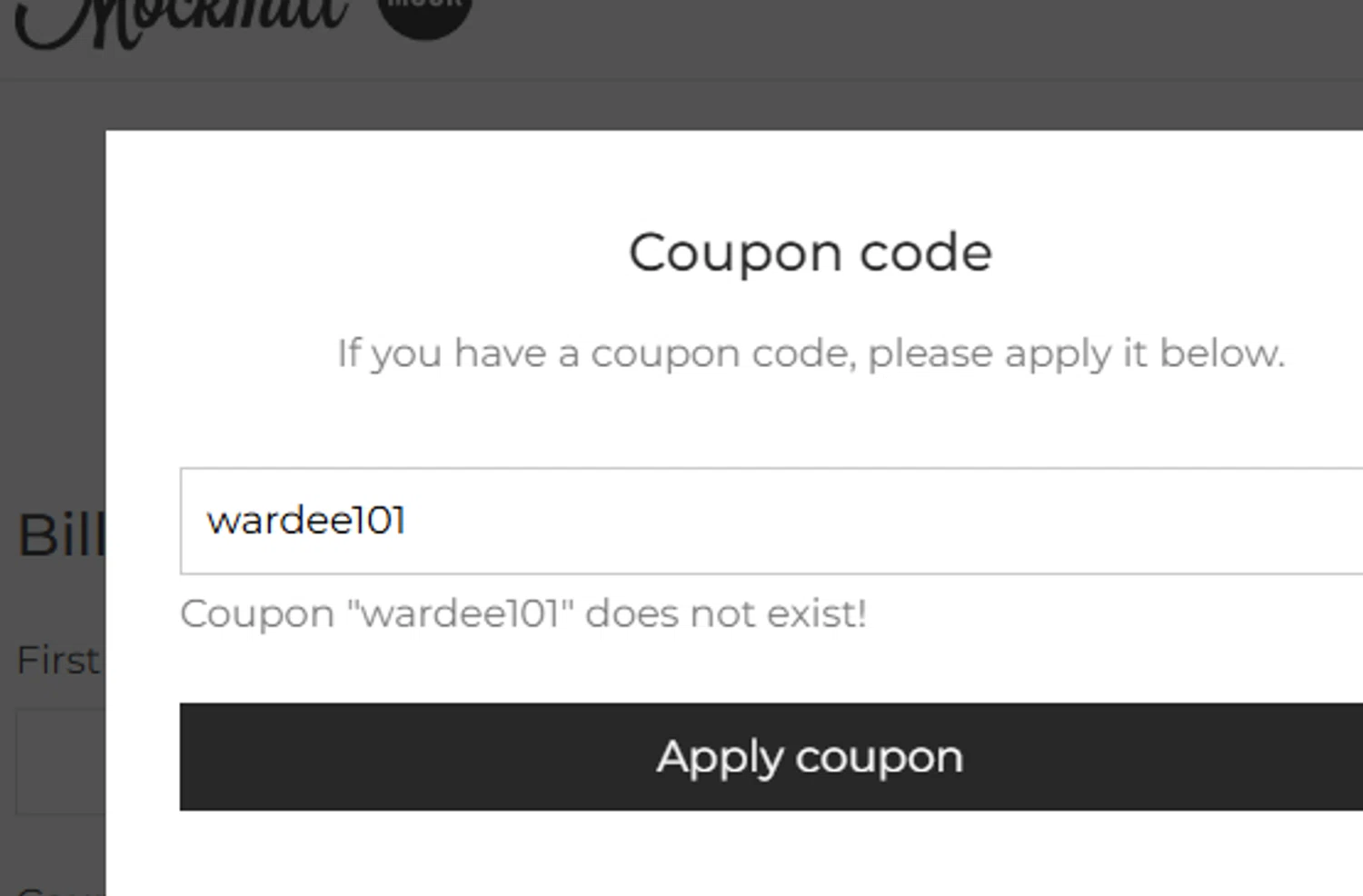 Mockmill coupon code screenshot showing code wardee101 applied at Mockmill checkout page. Uploaded by SimplyCodes community member CouponLion324 on Feb 25, 2025