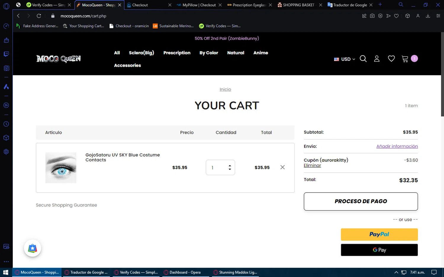 Moco Queen discount code screenshot showing code aurorakitty applied at Moco Queen checkout page. Uploaded by SimplyCodes community member Kurokenshi on Jan 6, 2025