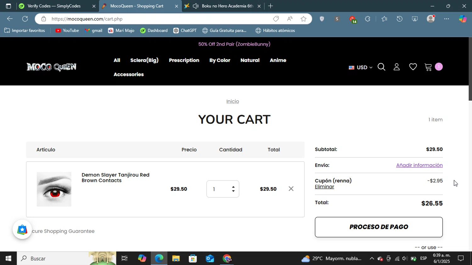 Moco Queen discount code screenshot showing code RENNA applied at Moco Queen checkout page. Uploaded by SimplyCodes community member ShieldGenius127 on Jan 6, 2025
