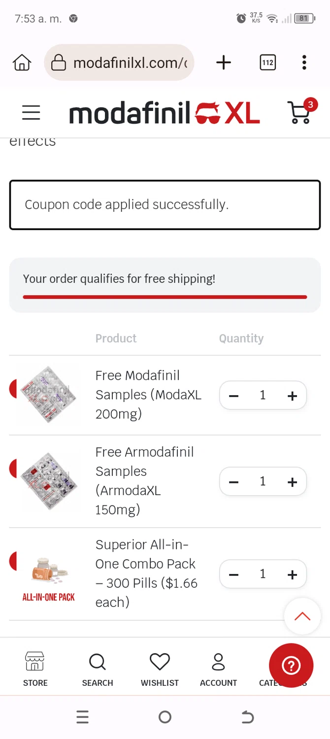 ModafinilXL discount code screenshot showing code Jkl10x applied at ModafinilXL checkout page. Uploaded by SimplyCodes community member BonusChaser4306 on Sep 27, 2025