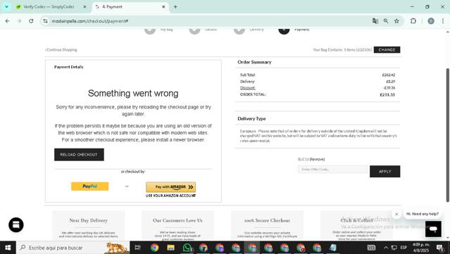 Moda in Pelle checkout page showing Moda in Pelle discount code box | Screenshot taken by SimplyCodes community member on Aug 4, 2025