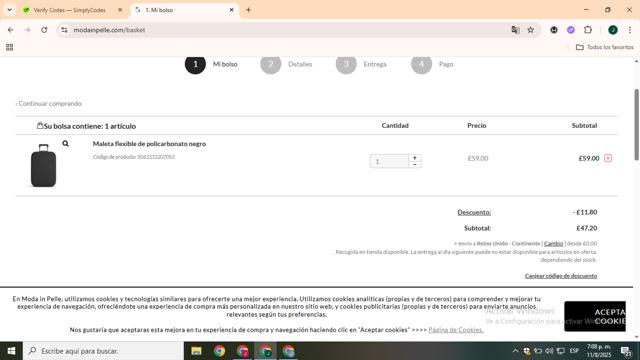 Moda in Pelle checkout page showing Moda in Pelle discount code box | Screenshot taken by SimplyCodes community member on Aug 11, 2025