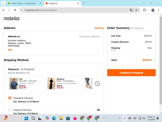 Modanisa checkout page showing Modanisa coupon code box | Screenshot taken by SimplyCodes community member on Mar 2, 2025