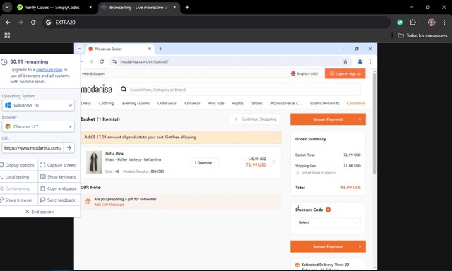 Modanisa checkout page showing Modanisa coupon code box | Screenshot taken by SimplyCodes community member on Feb 14, 2025
