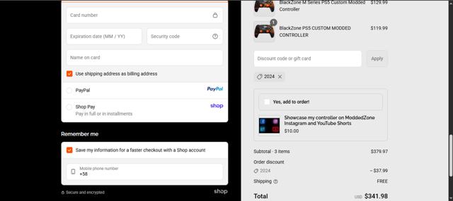 ModdedZone checkout page showing ModdedZone discount code box | Screenshot taken by SimplyCodes community member on Sep 10, 2025