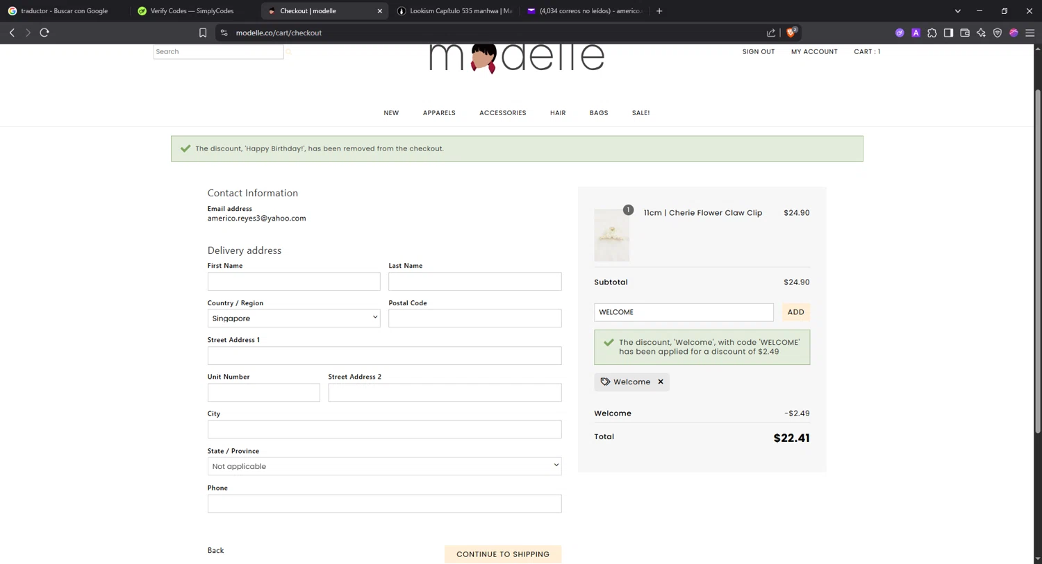 Modelle checkout page showing Modelle discount code box | Screenshot taken by SimplyCodes community member on May 22, 2025