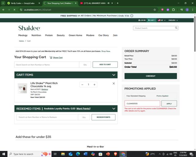 Modere checkout page showing Modere promo code box | Screenshot taken by SimplyCodes community member on Jul 23, 2025