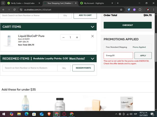 Modere checkout page showing Modere promo code box | Screenshot taken by SimplyCodes community member on Jul 24, 2025