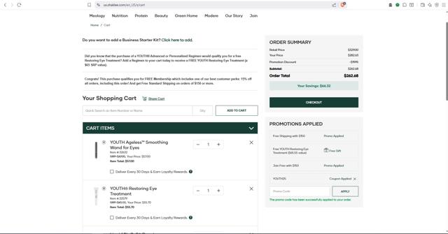 Modere checkout page showing Modere promo code box | Screenshot taken by SimplyCodes community member on Aug 2, 2025