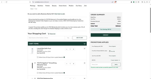 Modere checkout page showing Modere promo code box | Screenshot taken by SimplyCodes community member on Aug 2, 2025