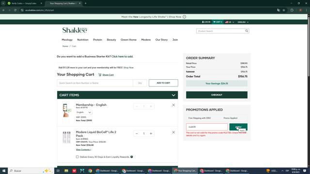 Modere checkout page showing Modere promo code box | Screenshot taken by SimplyCodes community member on Sep 7, 2025